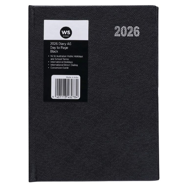 WS 2026 Diary A6 Date to Page Black, , hi-res