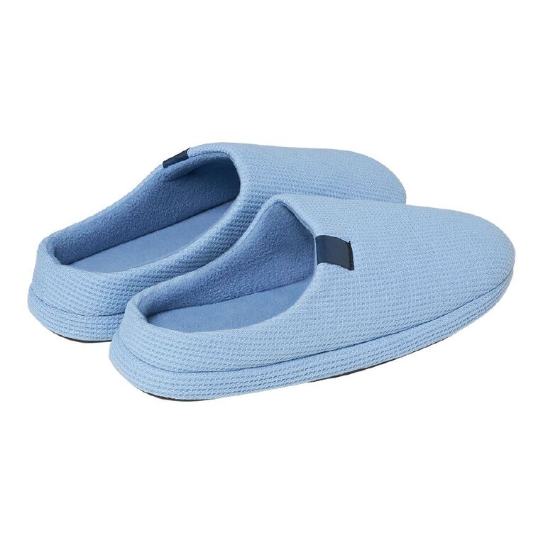 H&H Men's Waffle Scuff Slippers, Blue, hi-res