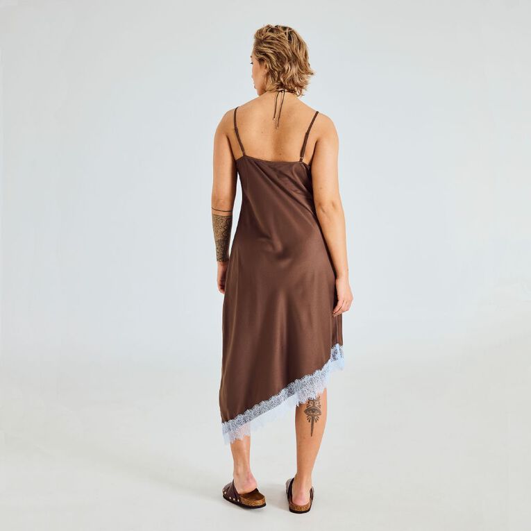 BRDRLESS Sarah Lace Trim Midi Dress, Brown Dark, hi-res