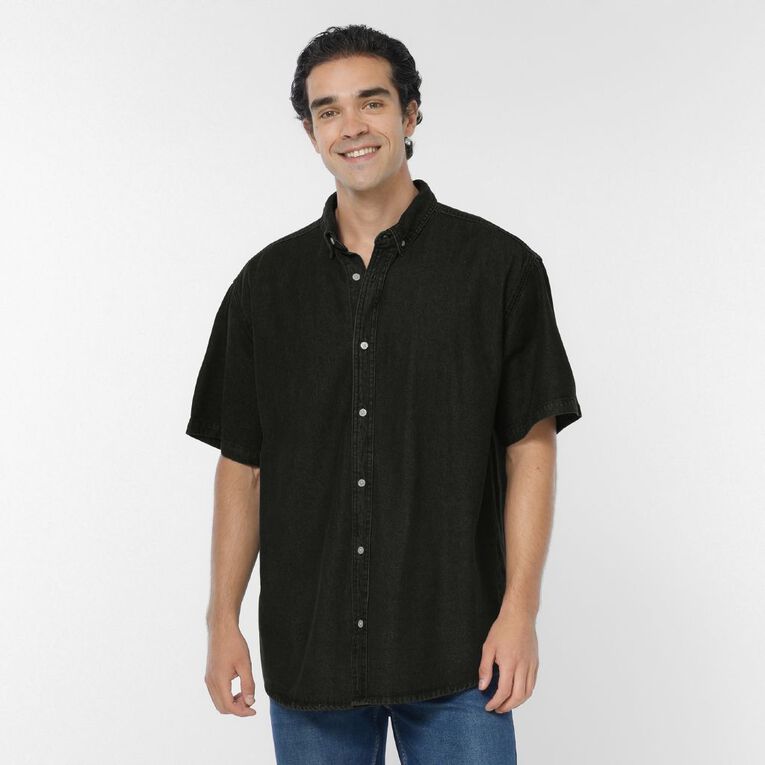 Garage Men's Short Sleeve Denim Shirt, Black, hi-res