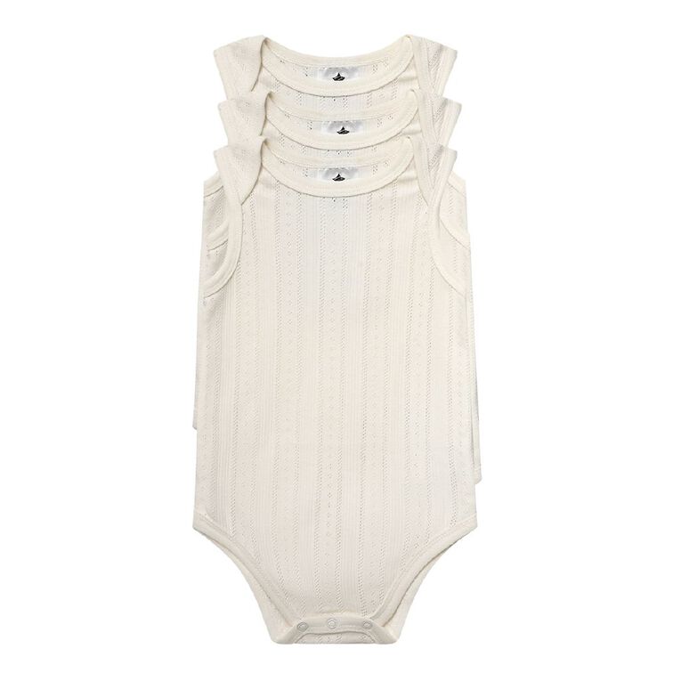Young Original Babies' Pointelle Sleeveless Bodysuit 3 Pack, Cream, hi-res