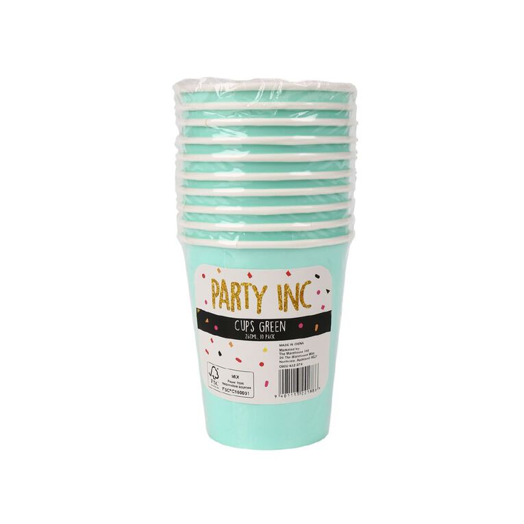 Party Inc Cups 260ml Green 10 Pack, , hi-res