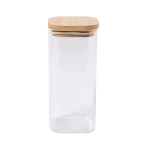 Living & Co Glass Canister With Bamboo Lid Square 800ml Clear