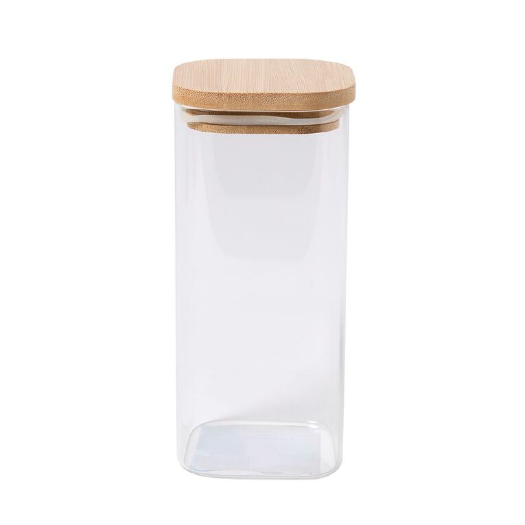 Living & Co Glass Canister With Bamboo Lid Square 800ml Clear, , hi-res
