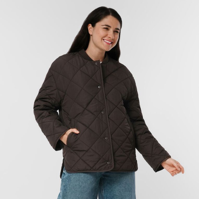 H&H Women's Quilt Jacket, Brown Dark, hi-res