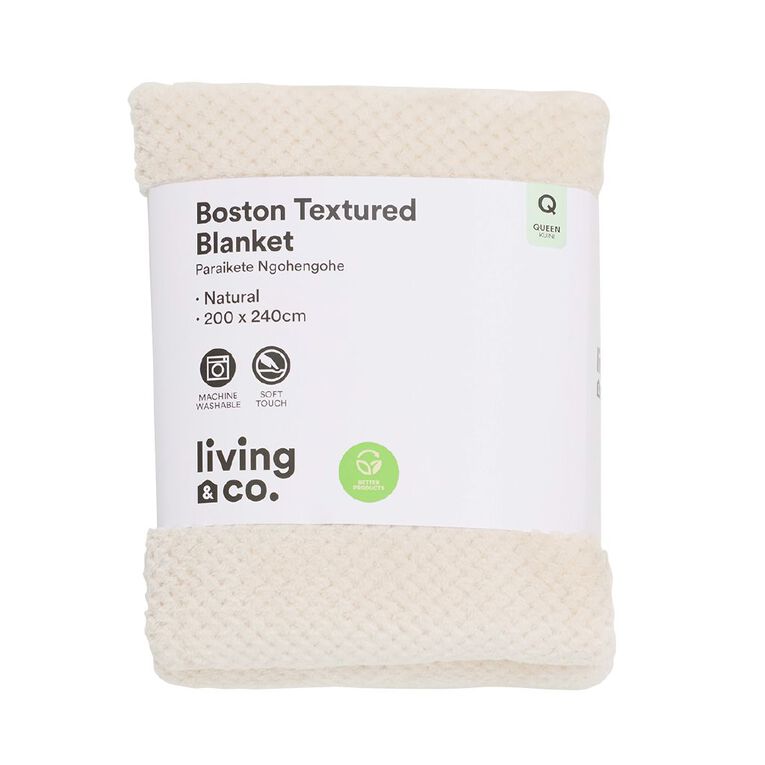 Living & Co Textured Boston Blanket Natural Queen, , hi-res