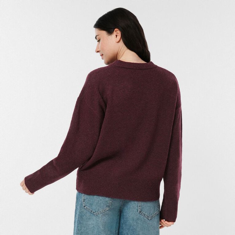 H&H Women's Oversized Crew Neck Cosy Knit Jumper, Red Dark, hi-res
