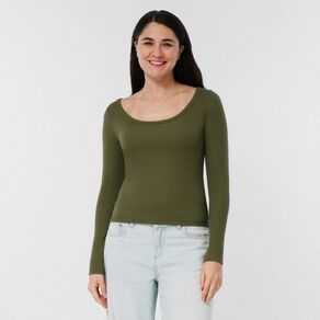 H&H Women's Long Sleeve Scoop Neck Rib Top