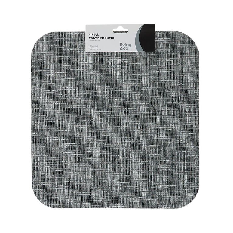 Living & Co Soft Edge Square Woven Placemat Grey Marle 4 Pack, , hi-res