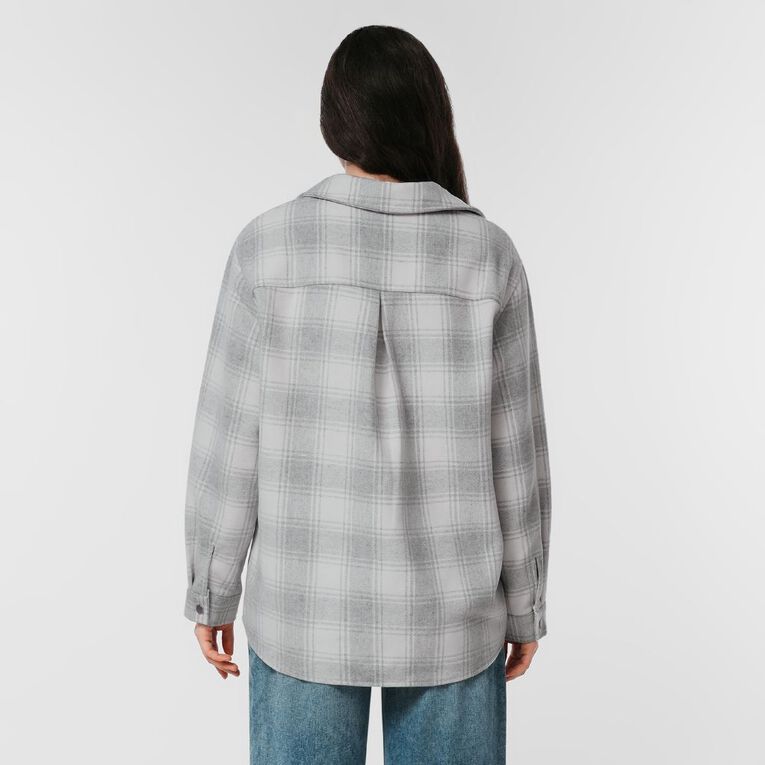 H&H Women's Brushed Felt Like Check Shacket, Grey Light, hi-res