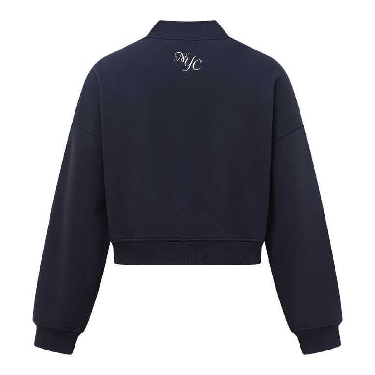 H&H Women's Long Sleeve Crop Zip Thru Sweat, Blue Dark, hi-res