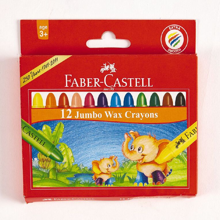 Faber-Castell Crayons Jumbo Wax 12 Pack Multi-Coloured 12 Pack, , hi-res