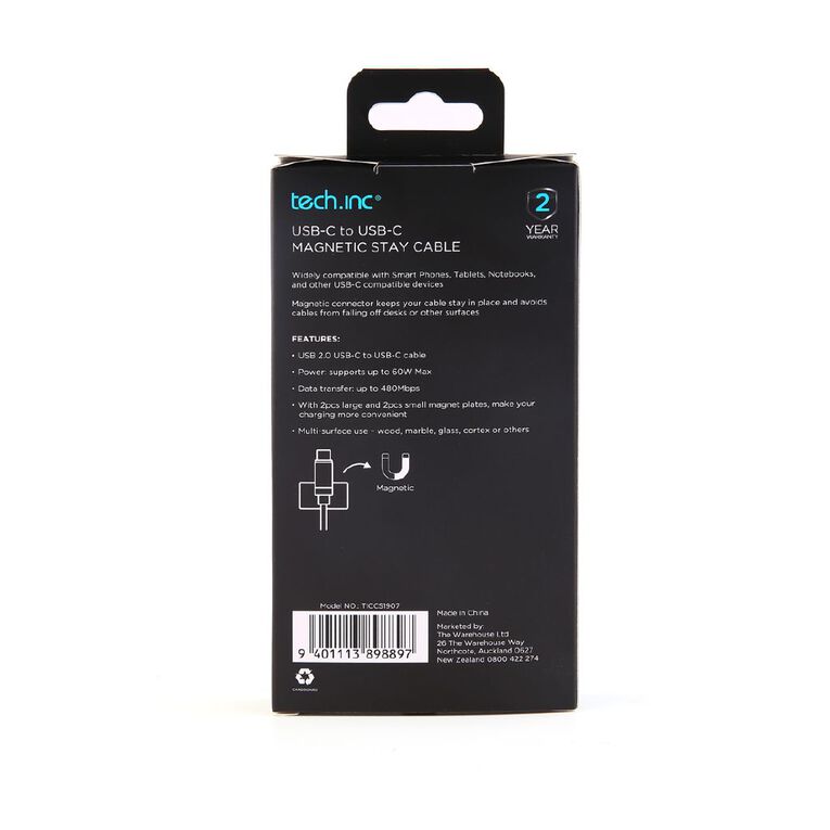 Tech.Inc 60W USB C Magnetic Stay Cable 1m TICCS1907 Black, , hi-res