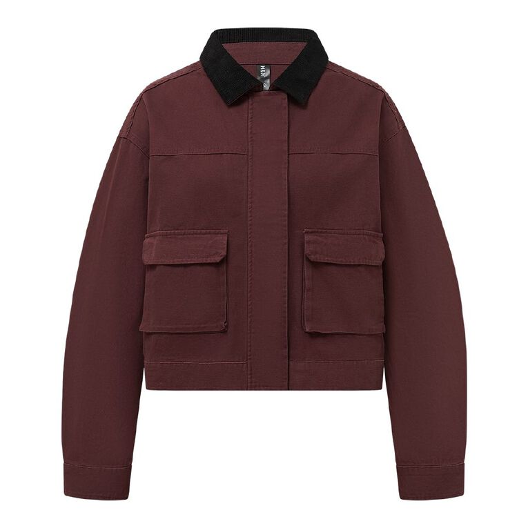 H&H Women's Contrast Collar Barn Jacket, Brown Dark, hi-res
