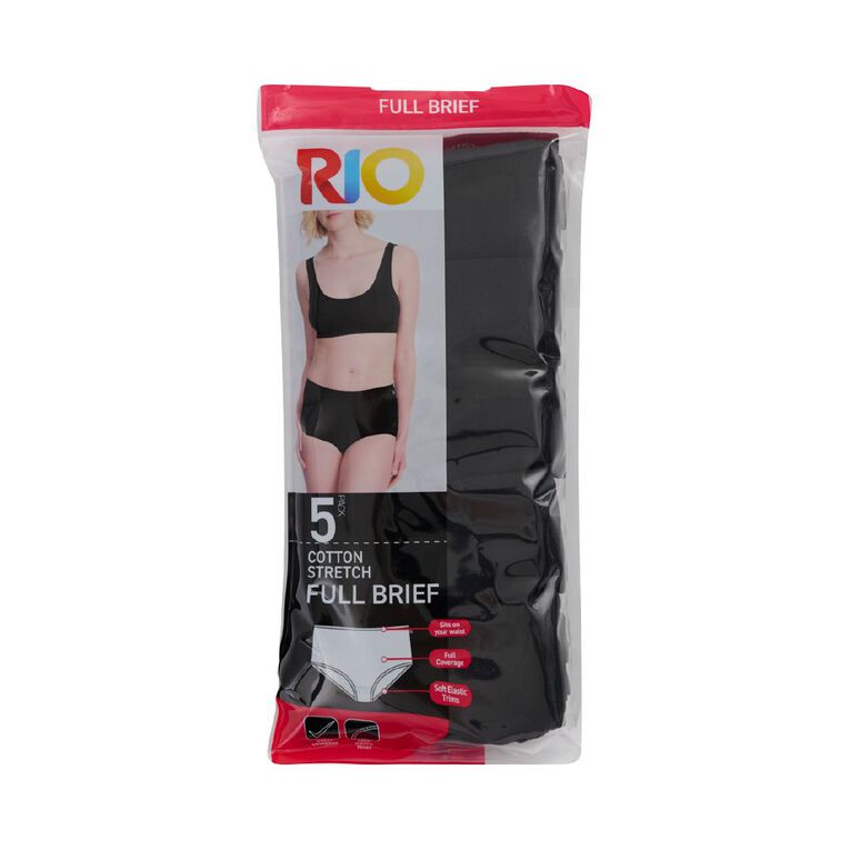 Rio Women's Full Briefs 5 Pack, Black, hi-res