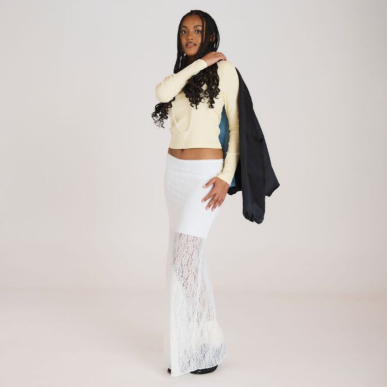 BRDRLESS Abby Lace Maxi Skirt, White, hi-res