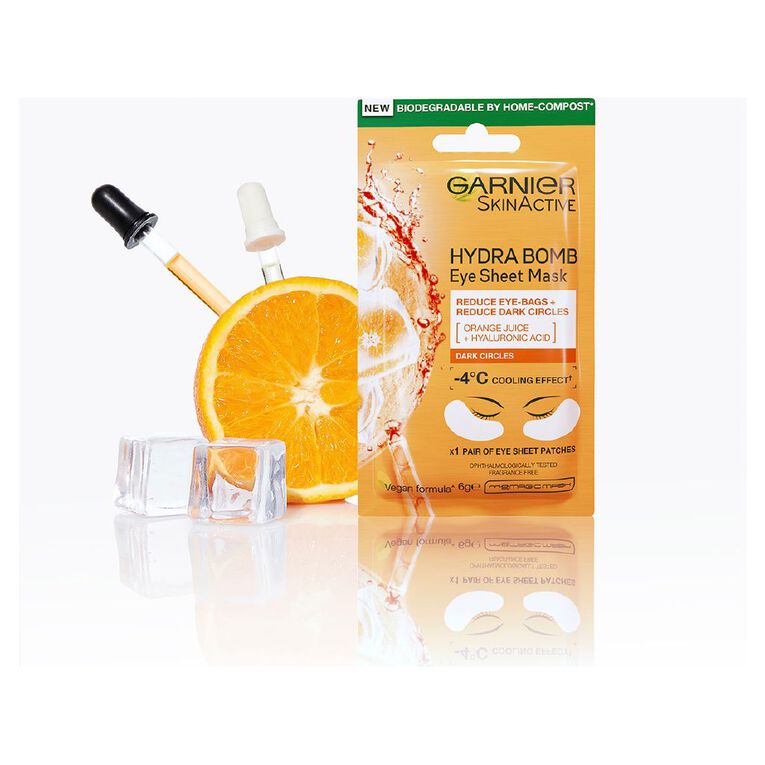 Garnier Hydra Bomb Orange Juice & Hyaluronic Acid Eye Tissue Mask, , hi-res