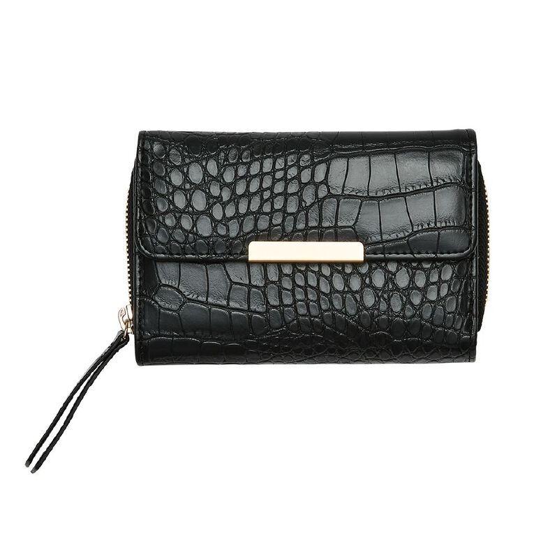 H&H Women's Faux Croc Texture Purse, Black, hi-res