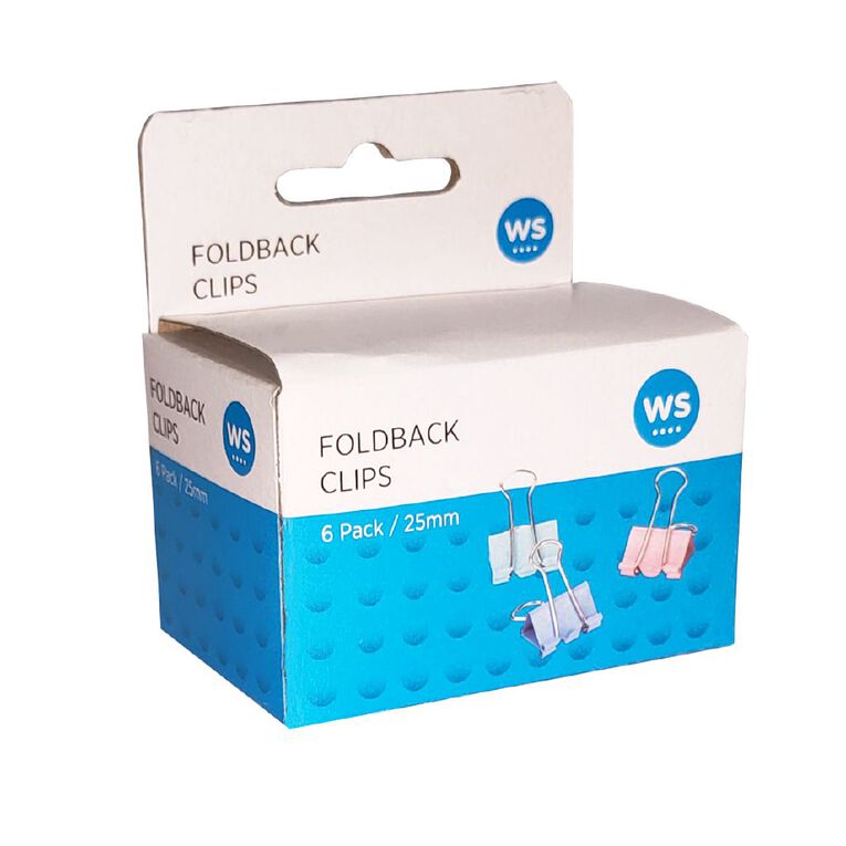 WS Foldback Clips 25mm 6 Pack Colour Assorted, , hi-res