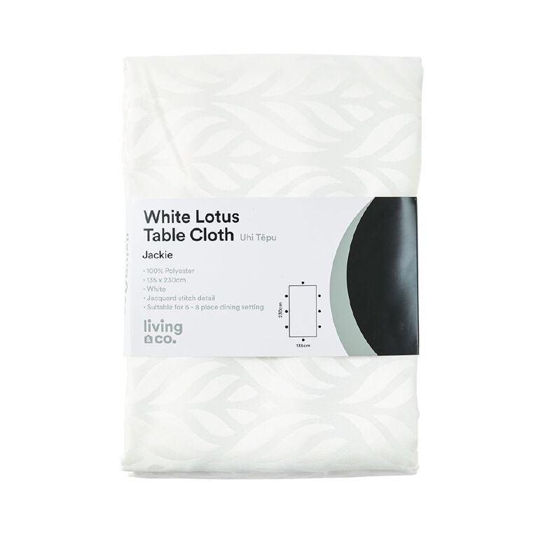Living & Co Table Cloth Jacquard Lotus White 135cm x 230cm, , hi-res