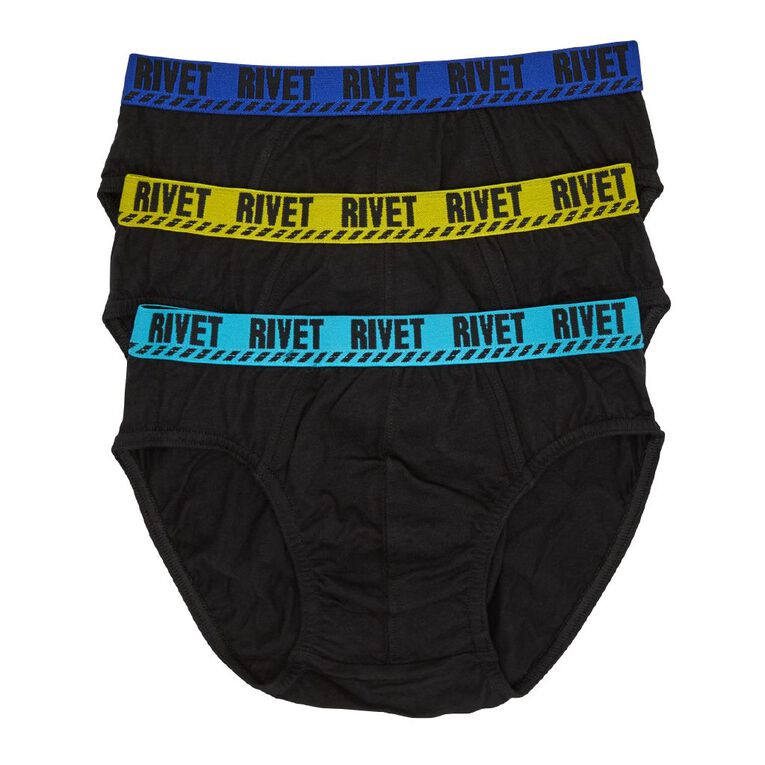 Rivet Boys' Briefs 3 Pack, Black/Blue, hi-res