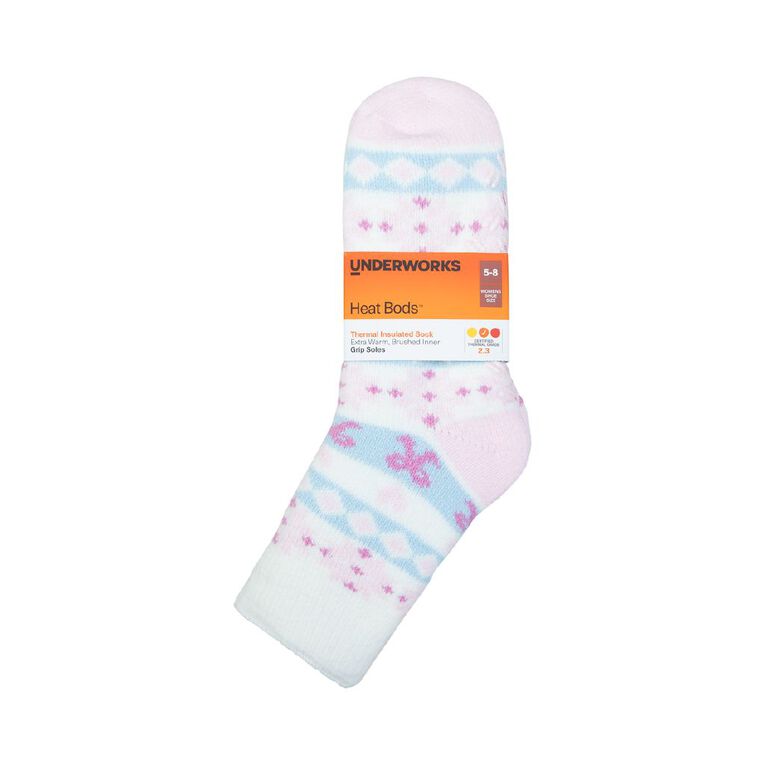 Underworks Women's Heat Bods Brushed Crew Socks 1 Pack, Pink, hi-res