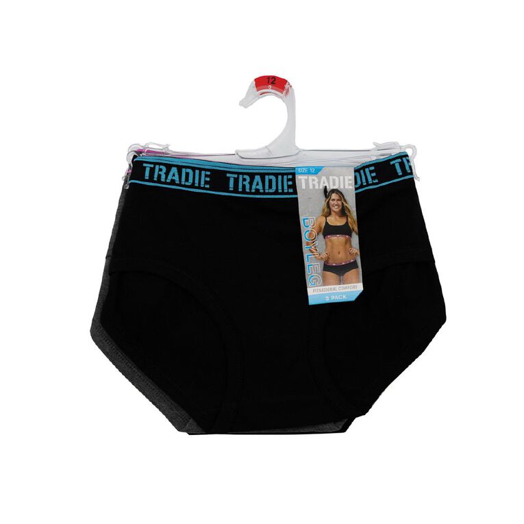 Tradie Women's Boyleg Briefs 3 Pack, Black S26 RHYTHM, hi-res