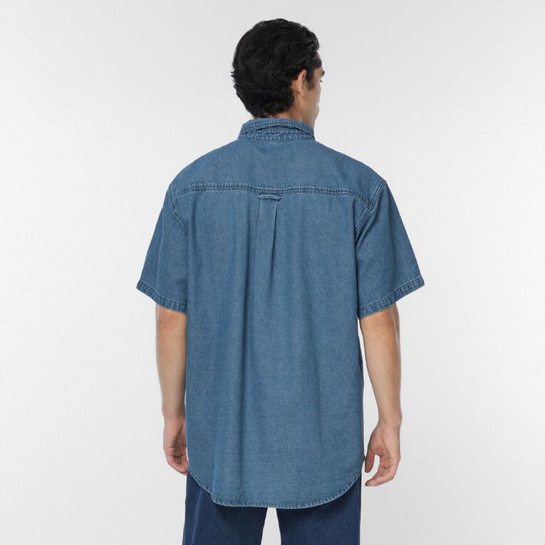 Garage Men's Short Sleeve Denim Shirt, Denim Mid, hi-res