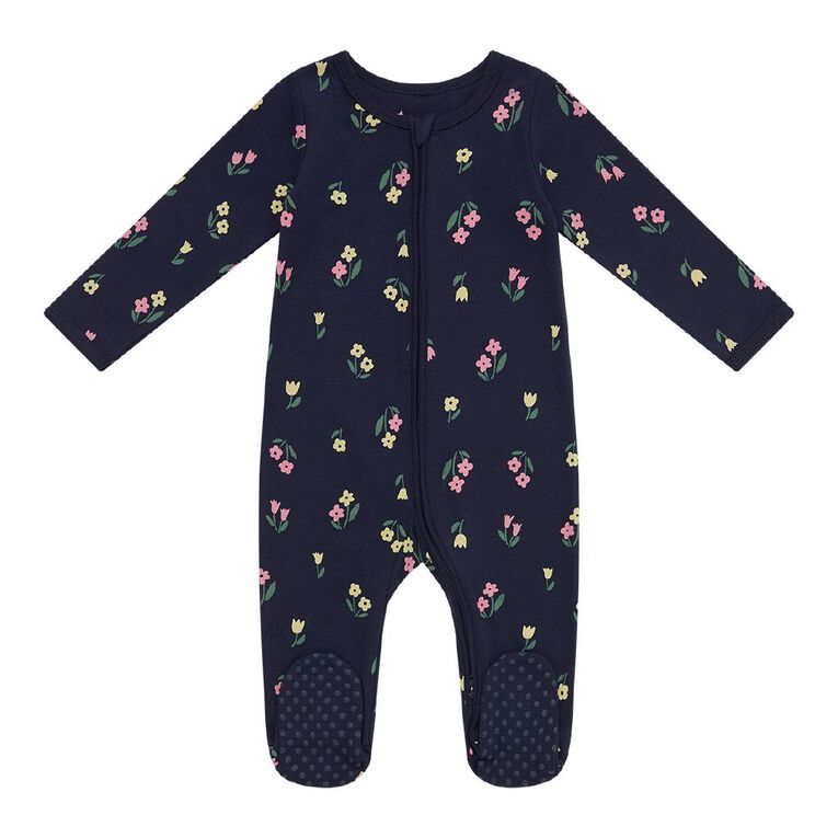 Young Original Babies' Zip-Thru Footed All-in-One, Blue Dark, hi-res