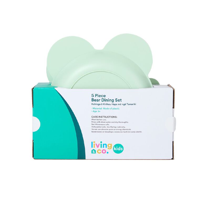 Living & Co Kids Bear 5 Piece Dinner Set Mint, , hi-res
