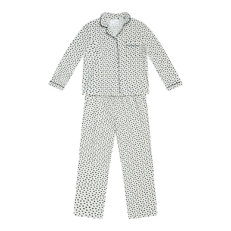 H&H Girls' Comfy Button Up Pyjama Set, Cream, hi-res