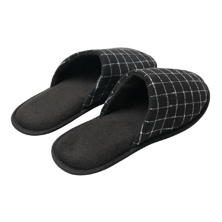 H&H Men's Tartan Check Slip-On Slippers, Black/White, hi-res