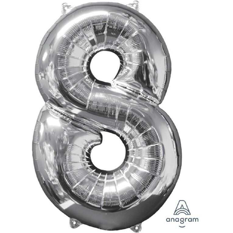 Anagram Mid-Size Shape Silver Numeral 8, , hi-res