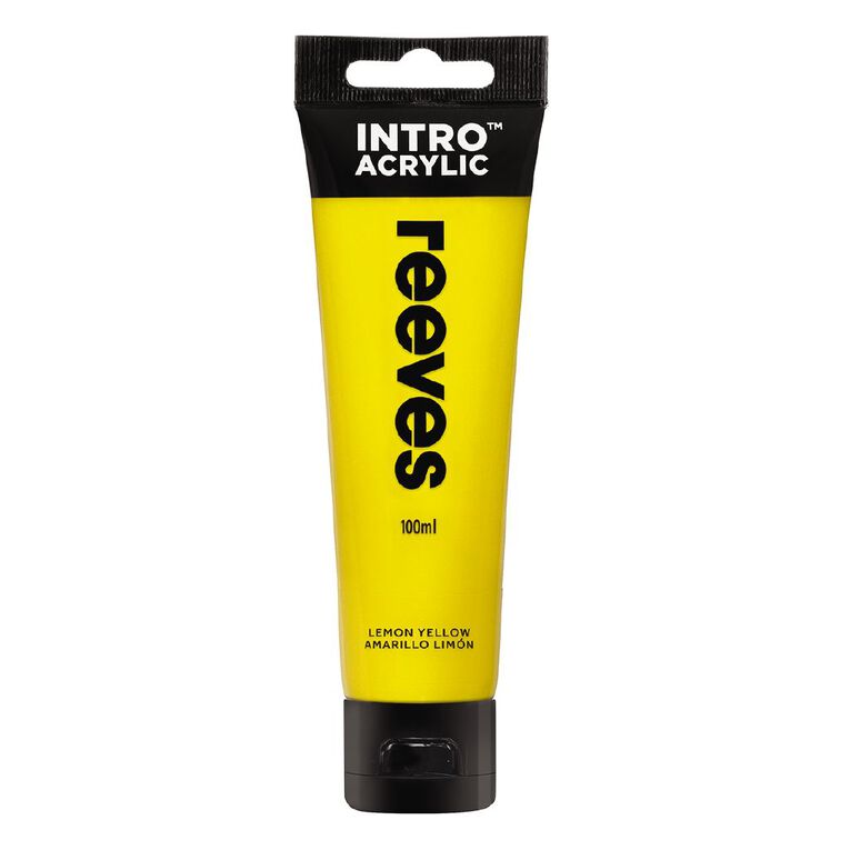 Reeves Intro Acrylic Paint Lemon Yellow 100ml, , hi-res