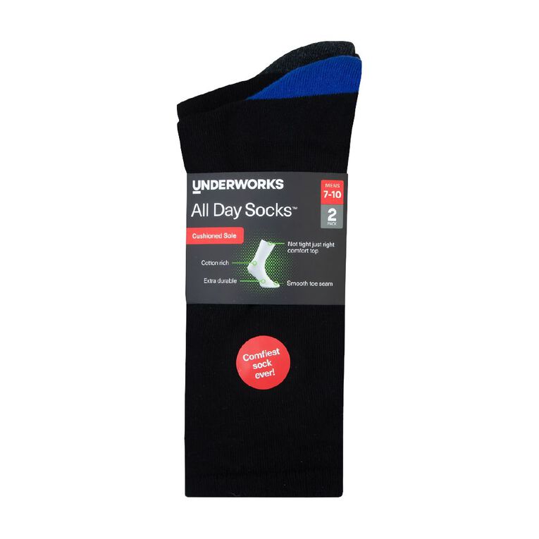 Underworks Men's Cushion Crew Socks 2 Pack, Black, hi-res