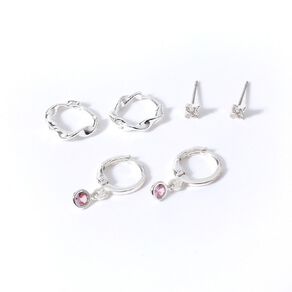 Silver Plated CZ Earrings 3 Pairs