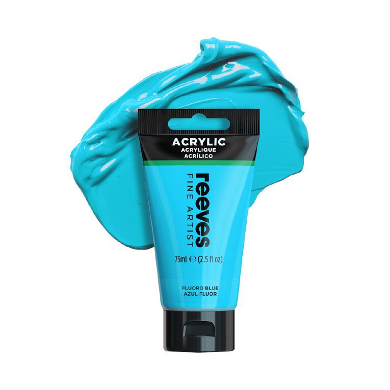 Reeves Fine Acrylic Paint Fluorescent Blue 75ml, , hi-res