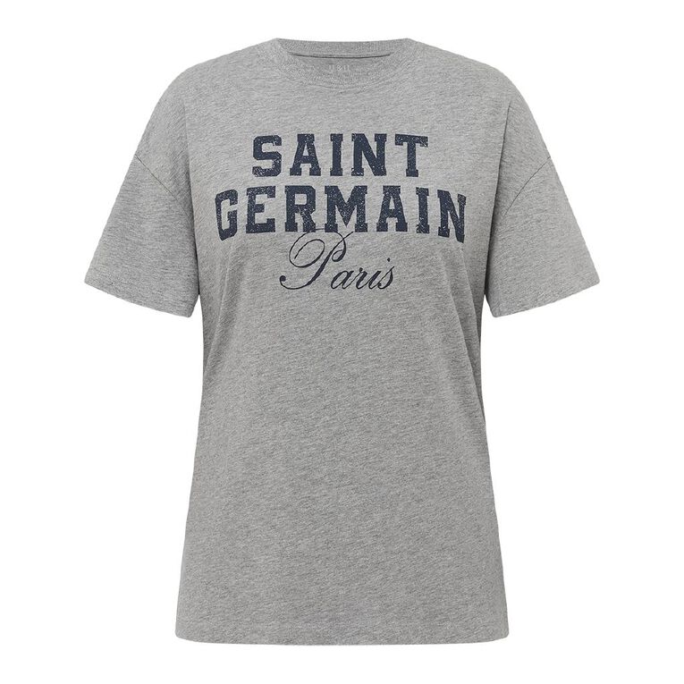 H&H Women's Short Sleeve Boyfriend Graphic Tee, Grey Marle, hi-res