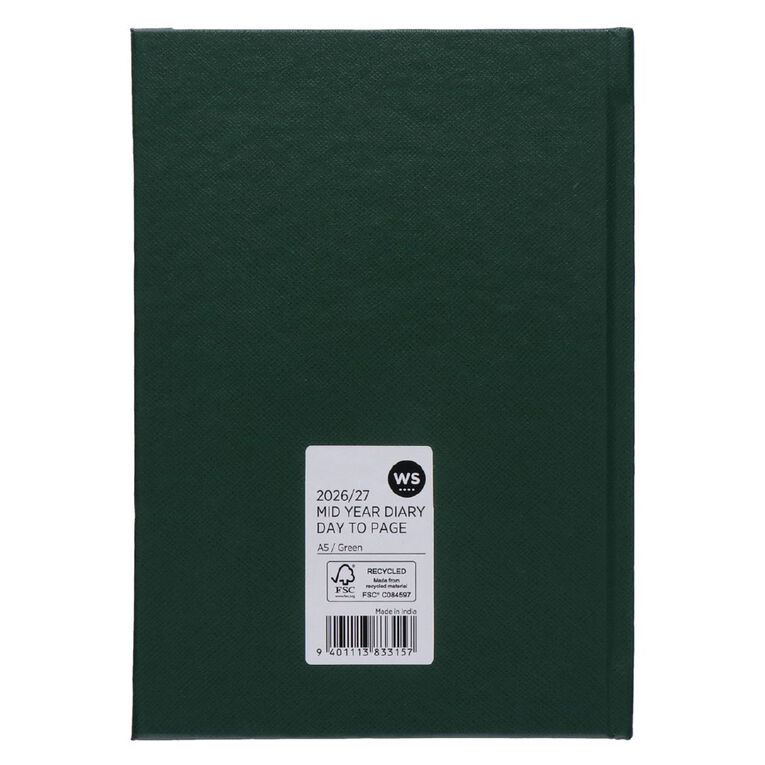 WS Mid Year Diary Date To Page A5 26-27 Green, , hi-res