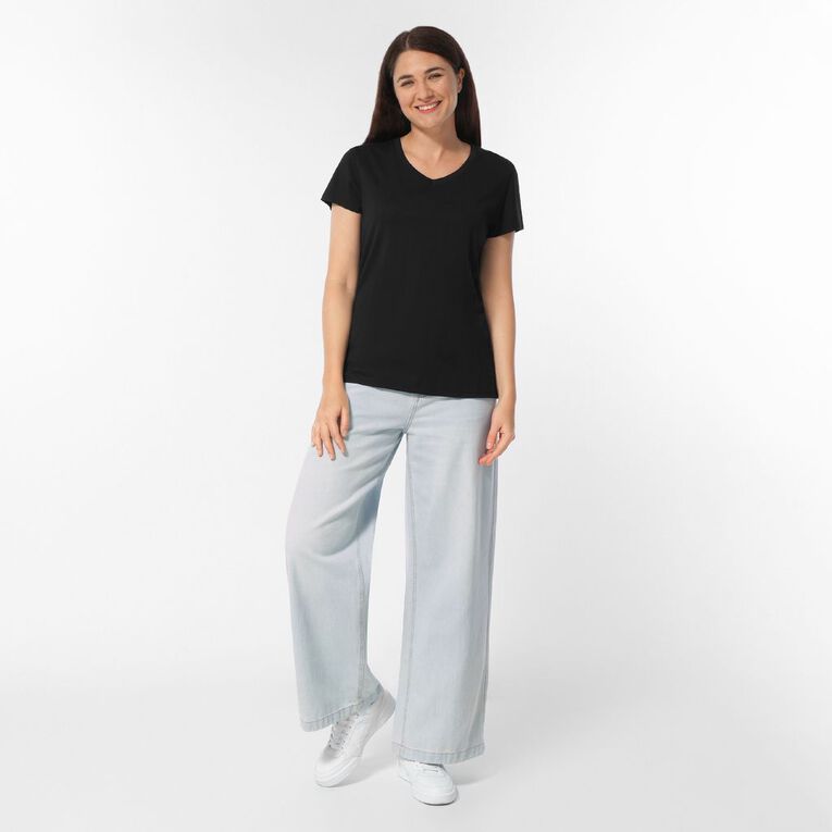 H&H Women's Short Sleeve V-Neck Cotton Tee, Black, hi-res