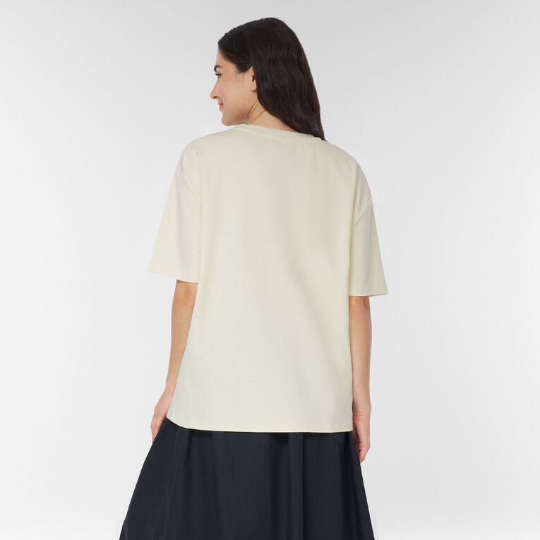 H&H Women's Short Sleeve Soft Scuba Crew, Cream, hi-res