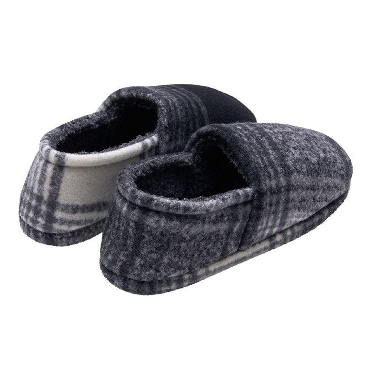 H&H Men's Fleece Lined Felt Scuff Slippers, Black/White, hi-res