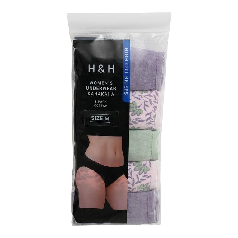 H&H Women's Hi-Cut Briefs 5 Pack, Purple Mid, hi-res