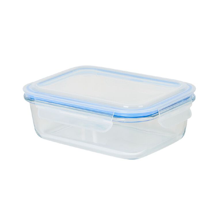 Living & Co Rectangle Glass Storage With Clip On Lid 1 Ltr Clear, , hi-res