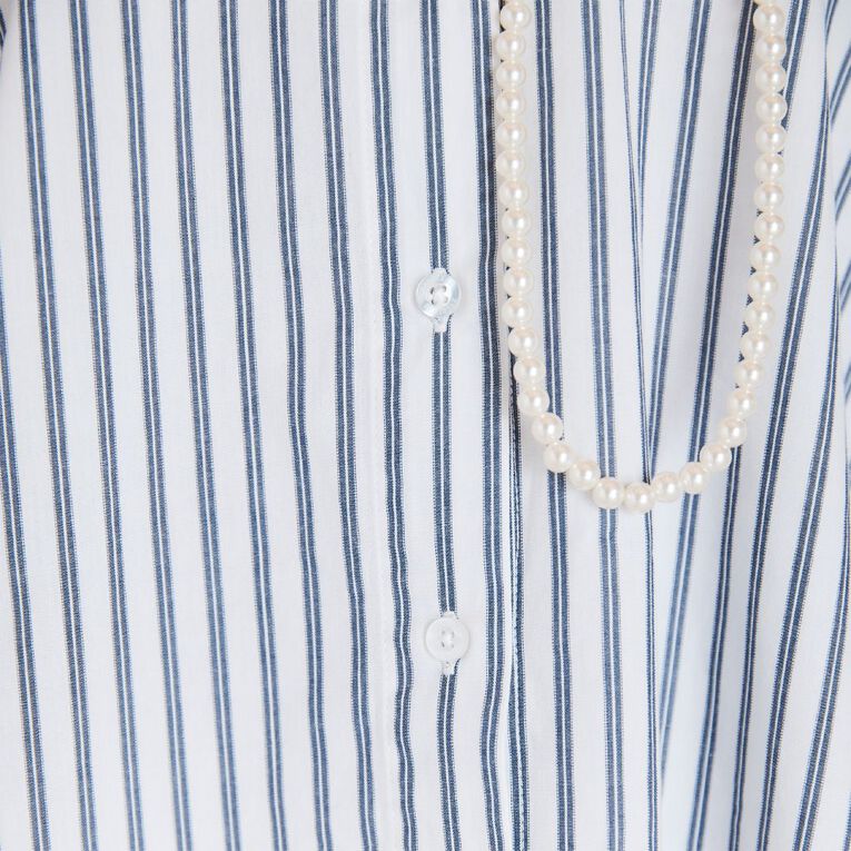 BRDRLESS Drew Tie Waist Shirt, White/Navy, hi-res
