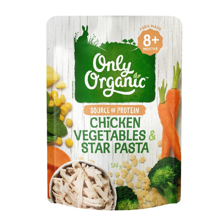 Only Organic Chicken Vegetables & Star Pasta 8+ Months, , hi-res