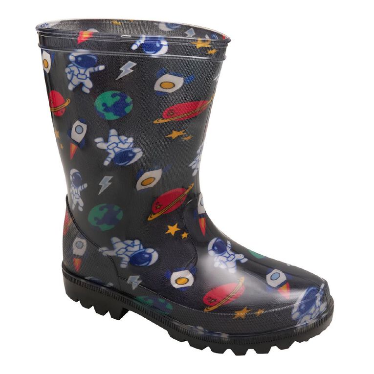 Young Original Senior Kids' Printed Light Up Gumboots, Black, hi-res