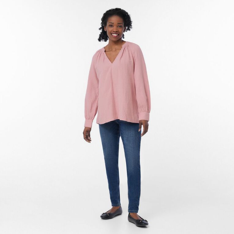 H&H Women's Long Sleeve Cotton Blouse, Pink Mid, hi-res