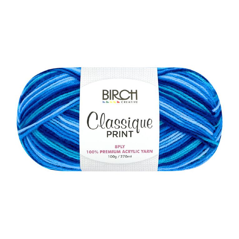 Birch Classique Yarn Prints 100% Premium Acrylic 100G 8Ply Blue, , hi-res