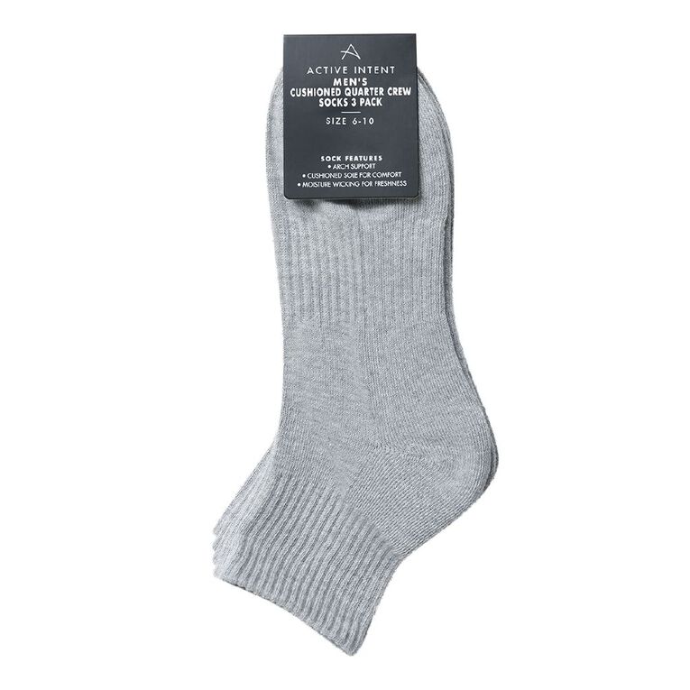Active Intent Men's Cushioned Quarter Crew Socks 3 Pack, Grey Marle, hi-res